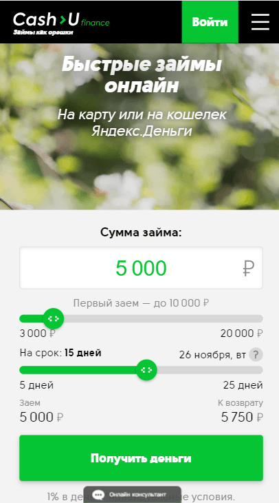 В Cash u можно взять 5000₽ на 15 дней и процентов будет всего 750₽ 