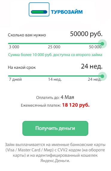 займ 50 тысяч рублей на карту на год